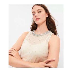 LOFT Embellished Mesh Tank Top in Ecru